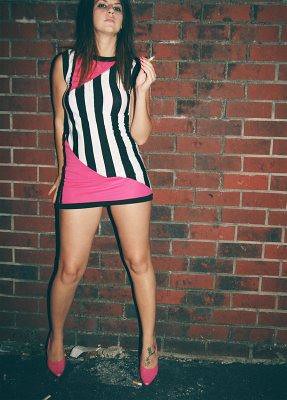 stripery dress with pink colorblocks