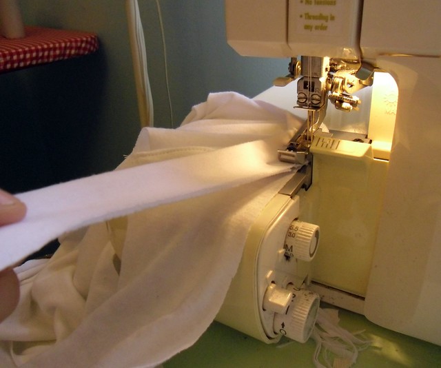 Sewing on knit bands with a serger