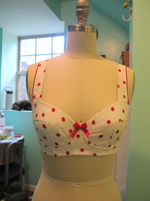Cherry Red full cup bra with polka dot print Dotty Line