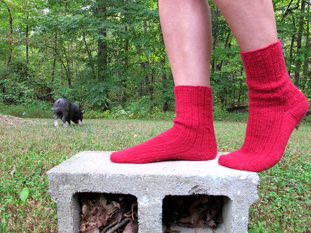 Handknit red socks